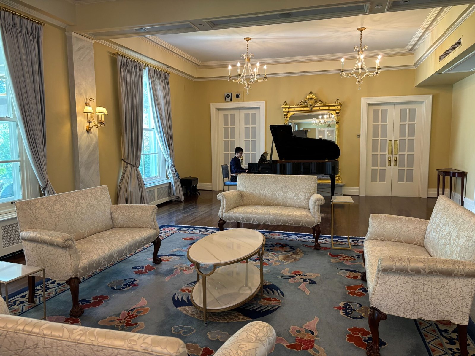 Elegant lounge room in Rideau Hall with sofas and grand piano