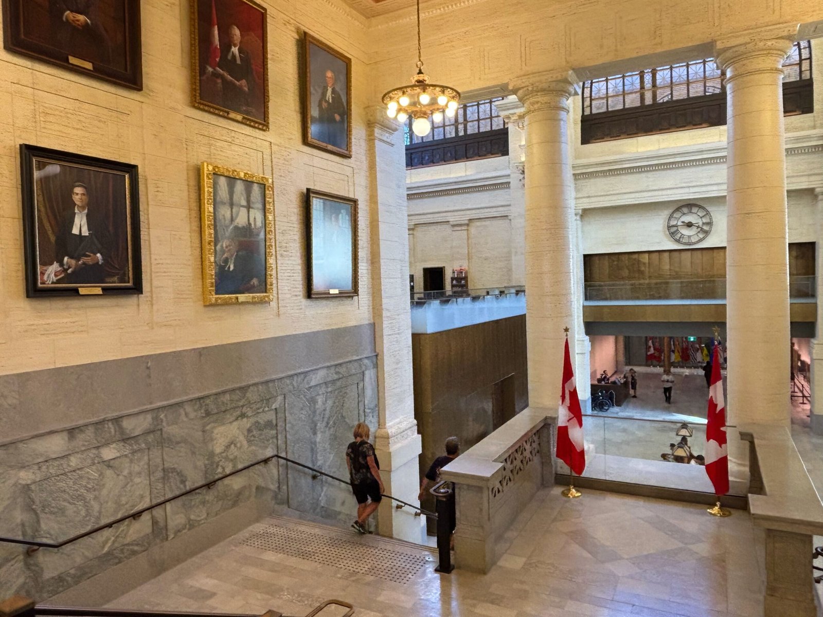 Gallery of portraits along the staircase inside the Senate of Canada.