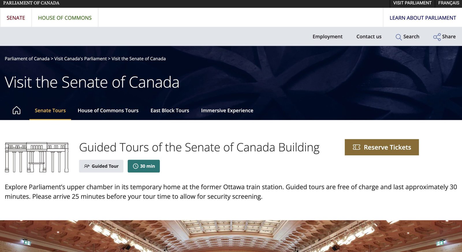 How to book canada senate guided tour