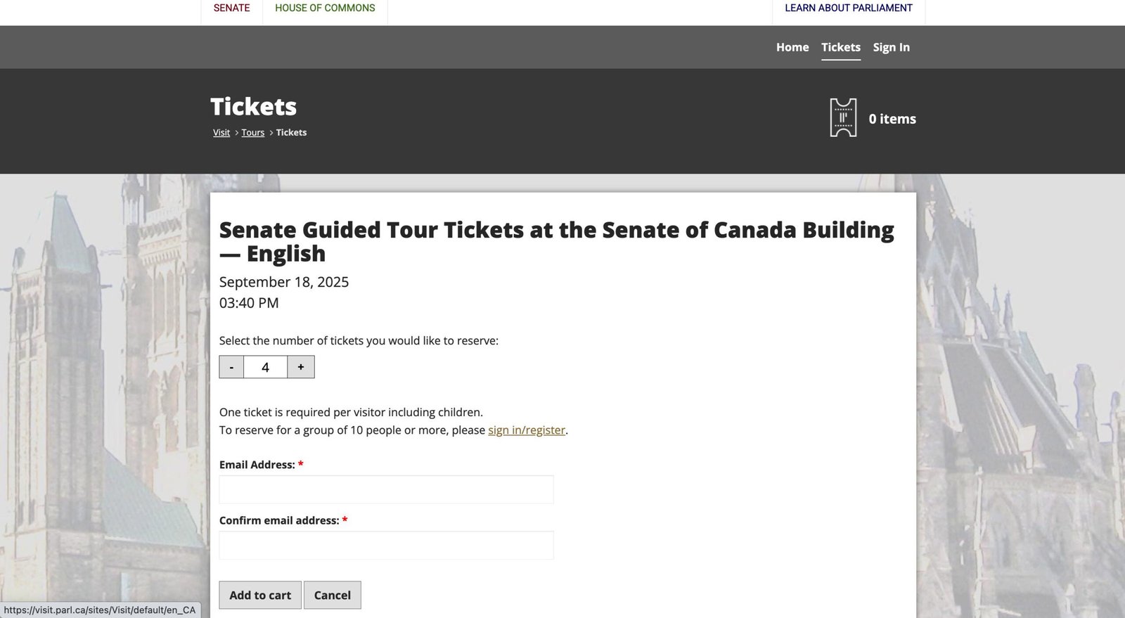 How to book canada senate guided tour
